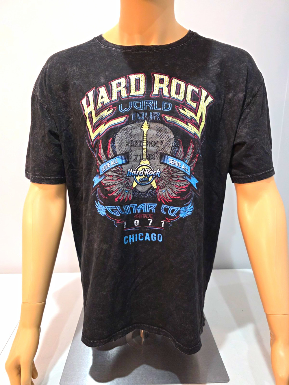 Hard Rock Cafe Chicago World Tour T Shirt Mens Large Black Graphic Tee NWT
